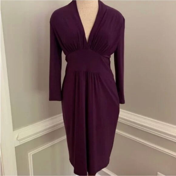 Evan-Picone Women's V-Neck Purple Cinced Waist Cocktail Dinner Dress Size 8P - Picture 1 of 7